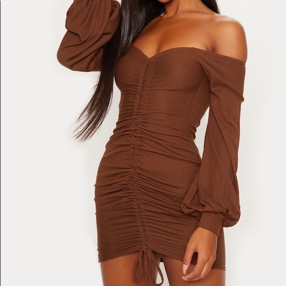 🚫 SOLD 🚫 PLT Ribbed Bardot Balloon Sleeve Ruched - Picture 5 of 6